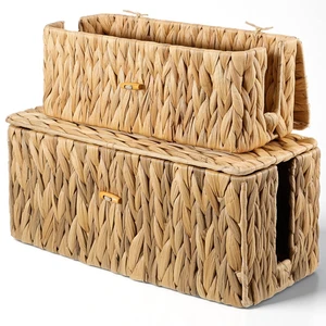 Cable Management Box with Lid 2 Pack Hand-Woven Water Hyacinth Decorative Cord Organizer 2 Side Open Slots Wicker Cable Box to Hide Cords Power Strip for Desk, Floor, Office Cable Management Box with Lid 2 Pack Hand-Woven Water Hyacinth Decorative Cord Organizer 2 Side Open Slots Wicker Cable Box to Hide Cords Power Strip for Desk, Floor, Office