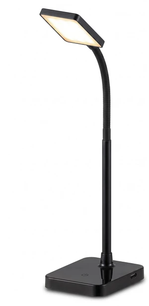 11.9 in. Black Integrated LED Slim Desk Lamp with USB Charging Port and Adjustable Lamp Head - Black 11.9 in. Black Integrated LED Slim Desk Lamp with USB Charging Port and Adjustable Lamp Head - Black