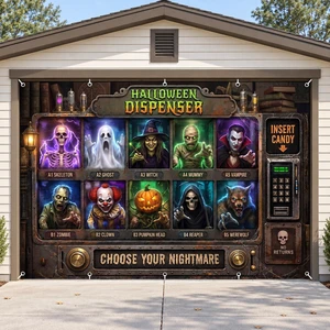 Halloween Garage Door Cover Realistic Monster Dispenser Design, 9 x 7 FT Halloween Backdrop Banner for Garage, Outdoor Party Decorations & Photo Booth Halloween Garage Door Cover Realistic Monster Dispenser Design, 9 x 7 FT Halloween Backdrop Banner for Garage, Outdoor Party Decorations & Photo Booth