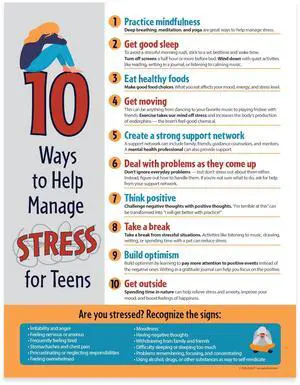 10 Ways to Manage Stress SEL & Mindfulness Poster for Teens (20-Pack) Laminated 17x22 School Counselor & Therapy Office Decor 10 Ways to Manage Stress SEL & Mindfulness Poster for Teens (20-Pack) Laminated 17x22 School Counselor & Therapy Office Decor
