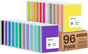 Spiral Notebook 96 Pack of 48 Bright & 48 Pastel Colors, 1 Subject, Wide Ruled, Notebooks for School - 8X10.5 Inch - 70 Sheets (96 Pack) Spiral Notebook 96 Pack of 48 Bright & 48 Pastel Colors, 1 Subject, Wide Ruled, Notebooks for School - 8X10.5 Inch - 70 Sheets (96 Pack)
