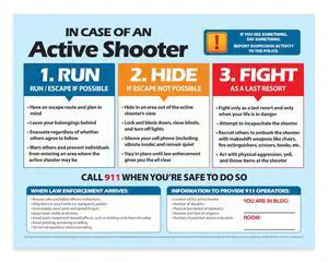 ZOCO Active Shooter Safety Poster (20-Pack) Laminated 17x22 Emergency Preparedness Sign Run Hide Fight Strategy for School, Workplace, or Public Building ZOCO Active Shooter Safety Poster (20-Pack) Laminated 17x22 Emergency Preparedness Sign Run Hide Fight Strategy for School, Workplace, or Public Building