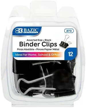 Assorted Size Binder Clips, Black, 12 Ct, 144-Case | clamp paper stacks tight and hold without staples or folds Assorted Size Binder Clips, Black, 12 Ct, 144-Case | clamp paper stacks tight and hold without staples or folds