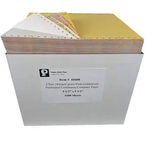 Trendar Paper - 4 Part (White/Pink/Canary/Goldenrod) Perforated Continuous Feed Computer Paper - 9.5 x 5.5 Inches - 1800 sheets Trendar Paper - 4 Part (White/Pink/Canary/Goldenrod) Perforated Continuous Feed Computer Paper - 9.5 x 5.5 Inches - 1800 sheets
