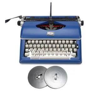 Retro Manual Typewriter Classic Blue (2 Items) | Model 79106bk1 Classic Blue, 11 Carriage, 88 Characters, All-Metal, Includes Black and Red Nylon Ribbon, Carrying Case Retro Manual Typewriter Classic Blue (2 Items) | Model 79106bk1 Classic Blue, 11 Carriage, 88 Characters, All-Metal, Includes Black and Red Nylon Ribbon, Carrying Case