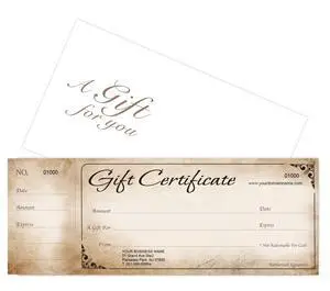 Custom Gift Certificates Cards with Envelopes 100 set - Rustic Image - Gift Certificates for Business Custom Gift Certificates Cards with Envelopes 100 set - Rustic Image - Gift Certificates for Business