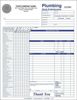 Plumbing Work Order/Invoice, 8.5"x11", 3 Copy (Triplicate) - Personalized for Free (250-Forms) Plumbing Work Order/Invoice, 8.5"x11", 3 Copy (Triplicate) - Personalized for Free (250-Forms)