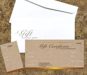 Custom Gift Certificates Cards with Envelopes 100 Set - Kraft Image - Gift Certificates for Small Business Custom Gift Certificates Cards with Envelopes 100 Set - Kraft Image - Gift Certificates for Small Business