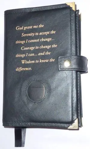 Black Leather Double AA Alcoholics Anonymous Big Book & 12 Steps and 12 Traditions Book Cover Serenity Prayer and Medallion Holder Black Leather Double AA Alcoholics Anonymous Big Book & 12 Steps and 12 Traditions Book Cover Serenity Prayer and Medallion Holder
