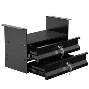 Under Desk 2-Tier Drawer with Lock, Steel Slide Out Storage Drawer | Under Table Dual Tier Secure Drawer with Cable Management, Undermount Drawer Storage Organizer for Standing Desk, Workstation Under Desk 2-Tier Drawer with Lock, Steel Slide Out Storage Drawer | Under Table Dual Tier Secure Drawer with Cable Management, Undermount Drawer Storage Organizer for Standing Desk, Workstation