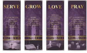 Church Banners for Sanctuary Wall with Bible Scripture Verses Set of 4 2x5ft Fade Resistant Vinyl Christian Worship, Praise, Welcome Religious Decoration Flags for Church Anniversary & Christmas Event Church Banners for Sanctuary Wall with Bible Scripture Verses Set of 4 2x5ft Fade Resistant Vinyl Christian Worship, Praise, Welcome Religious Decoration Flags for Church Anniversary & Christmas Event