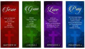 Church Banners for Sanctuary Wall with Bible Scripture Verses Set of 4 2x5ft Fade Resistant Vinyl Christian Worship, Praise, Welcome Religious Decoration Flags for Church Anniversary & Christmas Event Church Banners for Sanctuary Wall with Bible Scripture Verses Set of 4 2x5ft Fade Resistant Vinyl Christian Worship, Praise, Welcome Religious Decoration Flags for Church Anniversary & Christmas Event