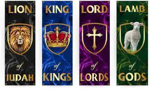 Church Banners for Sanctuary Wall with Bible Scripture Verses Set of 4 2x5ft Fade Resistant Vinyl Christian Worship, Praise, Welcome Religious Decoration Flags for Church Anniversary & Christmas Event Church Banners for Sanctuary Wall with Bible Scripture Verses Set of 4 2x5ft Fade Resistant Vinyl Christian Worship, Praise, Welcome Religious Decoration Flags for Church Anniversary & Christmas Event