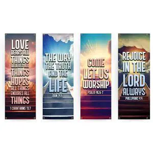 Church Banners with Scripture - Church Banners For Sanctuary Wall Worship - Welcome Religious Praise Hanging Signs Decorations For Church - Sets of Christian Flexible Banner Patterns Designs - 4 PC Church Banners with Scripture - Church Banners For Sanctuary Wall Worship - Welcome Religious Praise Hanging Signs Decorations For Church - Sets of Christian Flexible Banner Patterns Designs - 4 PC