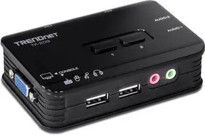 TRENDnet 2-Port USB KVM Switch Kit with Audio, TK-209K, Control Up to 2 Computers, Windows, Linux, Mac OS Compliant, 2048 x 1536 VGA Resolution, NDAA & TAA Compliant, KVM Cables Included, Black TRENDnet 2-Port USB KVM Switch Kit with Audio, TK-209K, Control Up to 2 Computers, Windows, Linux, Mac OS Compliant, 2048 x 1536 VGA Resolution, NDAA & TAA Compliant, KVM Cables Included, Black