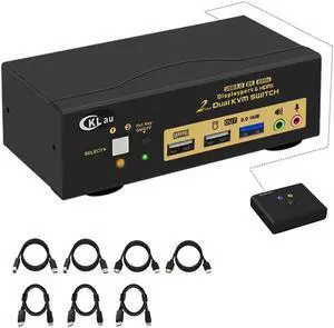 2 Port USB 3.0 Dual Monitor KVM Switch Displayport 1.4 + HDMI 2.1 Supports 8K@60Hz, 4K@144Hz with Audio Output and All Input Cables 2 Port USB 3.0 Dual Monitor KVM Switch Displayport 1.4 + HDMI 2.1 Supports 8K@60Hz, 4K@144Hz with Audio Output and All Input Cables