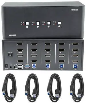KVM Switch, HDMI 4k@60Hz KVM Switch with 4 USB 3.0 Port and 3.5mm Audio,4 Computers Share One Set of Leyboard, Mouse and Monitors,Supports Windows/Mac/Linux KVM Switch, HDMI 4k@60Hz KVM Switch with 4 USB 3.0 Port and 3.5mm Audio,4 Computers Share One Set of Leyboard, Mouse and Monitors,Supports Windows/Mac/Linux