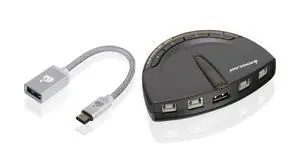 IOGEAR 4 Port USB 2.0 Switch - Auto Printer Switch - USB-A to USB-C Adapter Kit - Manually or Auto Control - LEDs Indicate - Plug N Play - GUB431CA1KIT IOGEAR 4 Port USB 2.0 Switch - Auto Printer Switch - USB-A to USB-C Adapter Kit - Manually or Auto Control - LEDs Indicate - Plug N Play - GUB431CA1KIT