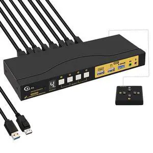 4 Port KVM HDMI Switch with Audio, USB 3.0 Hub, Black, Push Button Actuator, Manual Operation 4 Port KVM HDMI Switch with Audio, USB 3.0 Hub, Black, Push Button Actuator, Manual Operation