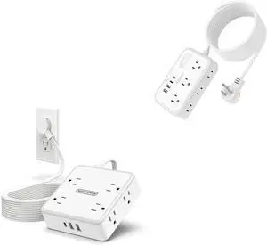 Two 15 FT 10-in-1 & 10-in-1 Extension Cord, 3 Side 8 Prong with 3 USB, 2 Side 6 AC Outlet with 4 USB, 1080J Long Cord Surge Protector, Multiple Outlets for Home Office Two 15 FT 10-in-1 & 10-in-1 Extension Cord, 3 Side 8 Prong with 3 USB, 2 Side 6 AC Outlet with 4 USB, 1080J Long Cord Surge Protector, Multiple Outlets for Home Office