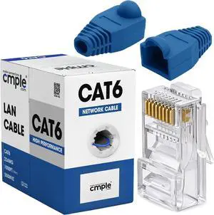 Cmple - Blue Cat6 Cable 1000ft Bulk LAN Ethernet Cord 23AWG + 50 Pack Blue RJ45 Strain Relief Boots + 100 Pack RJ45 Cat6 Pass-Through Connectors Bundle Cmple - Blue Cat6 Cable 1000ft Bulk LAN Ethernet Cord 23AWG + 50 Pack Blue RJ45 Strain Relief Boots + 100 Pack RJ45 Cat6 Pass-Through Connectors Bundle