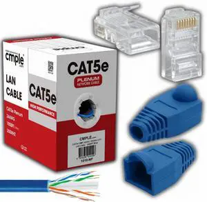 Cmple - Blue Cat 5e Plenum Ethernet Cable 1000ft 350MHz + 50 Pack Blue RJ45 Strain Relief Boots + 100 Pack RJ45 Shielded Crimp Connectors for Gigabit Speed Cmple - Blue Cat 5e Plenum Ethernet Cable 1000ft 350MHz + 50 Pack Blue RJ45 Strain Relief Boots + 100 Pack RJ45 Shielded Crimp Connectors for Gigabit Speed