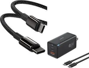 Baseus USB C Cable, 100W PD 5A QC 4.0 Fast Charging USB C to USB C Cable, Zinc Alloy Nylon Braided USB Type C Charger Cable & 65W USB C Wall Charger, 3 Ports Foldable GaN Charger, Fast Charger Block Baseus USB C Cable, 100W PD 5A QC 4.0 Fast Charging USB C to USB C Cable, Zinc Alloy Nylon Braided USB Type C Charger Cable & 65W USB C Wall Charger, 3 Ports Foldable GaN Charger, Fast Charger Block