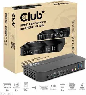 Club 3D HDMI KVM Switch for Dual HDMI 4K 60Hz - 2 Computer(s) - 1 Local User(s) - 4096 x 2160-6 x USB - 3 x HDMI Club 3D HDMI KVM Switch for Dual HDMI 4K 60Hz - 2 Computer(s) - 1 Local User(s) - 4096 x 2160-6 x USB - 3 x HDMI