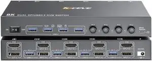 USB 3.0 KVM Switch 2 Monitors 4 Computers HDMI+DisplayPort KCEVE 8K@60Hz/4k@144Hz KVM Switch for 4 PCs Share 4 USB3.0 Device USB 3.0 KVM Switch 2 Monitors 4 Computers HDMI+DisplayPort KCEVE 8K@60Hz/4k@144Hz KVM Switch for 4 PCs Share 4 USB3.0 Device
