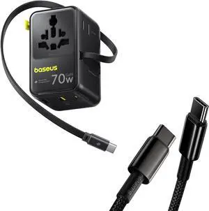 Baseus USB C Cable 100W 70W Universal Travel Adapter with Retractable Cable Baseus USB C Cable 100W 70W Universal Travel Adapter with Retractable Cable