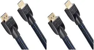 Amazon Basics Nylon-Braided HDMI 2.0 Cable, 25ft, 4K@60Hz, 18Gbps, 2160p, 48 bit, Compatible with TV/PS5/Xbox/Roku/Blu-ray, Ethernet Ready, Black & Blue (Pack of 2) Amazon Basics Nylon-Braided HDMI 2.0 Cable, 25ft, 4K@60Hz, 18Gbps, 2160p, 48 bit, Compatible with TV/PS5/Xbox/Roku/Blu-ray, Ethernet Ready, Black & Blue (Pack of 2)