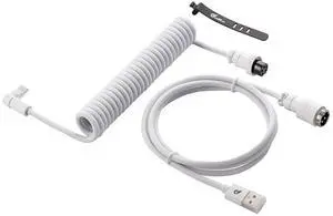 GUNMJO Pro Custom Coiled USB C Cable for Gaming Keyboard, Metal Aviator Mechanical Keyboard Cable with Type C Angled, 1.5M USB-C to USB-A, White Color GUNMJO Pro Custom Coiled USB C Cable for Gaming Keyboard, Metal Aviator Mechanical Keyboard Cable with Type C Angled, 1.5M USB-C to USB-A, White Color