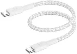 Belkin BoostCharge (0.5ft) Braided USB-C to USB-C Cable for iPhone 16, iPhone 16 Pro, iPhone 16 Pro Max, iPhone 16 Plus, iPhone 15, Galaxy S24, S23, Note10, Pixel 9, Pixel 8, iPad Pro & More - White Belkin BoostCharge (0.5ft) Braided USB-C to USB-C Cable for iPhone 16, iPhone 16 Pro, iPhone 16 Pro Max, iPhone 16 Plus, iPhone 15, Galaxy S24, S23, Note10, Pixel 9, Pixel 8, iPad Pro & More - White