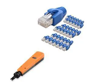 Cable Matters 50-Pack RJ45 Shielded Modular Plugs with Strain Relief Boots & 110 Punch Down Tool with 110 Blade Cable Matters 50-Pack RJ45 Shielded Modular Plugs with Strain Relief Boots & 110 Punch Down Tool with 110 Blade