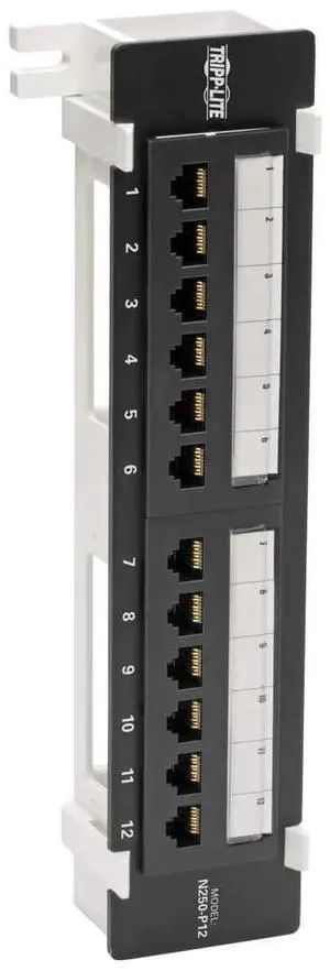 Tripp Lite Cat6 Wall-Mount PoE+ Compliant Patch Panel 12-Port 110/Krone 568A/B RJ45 Ethernet TAA (N250-P12) Tripp Lite Cat6 Wall-Mount PoE+ Compliant Patch Panel 12-Port 110/Krone 568A/B RJ45 Ethernet TAA (N250-P12)