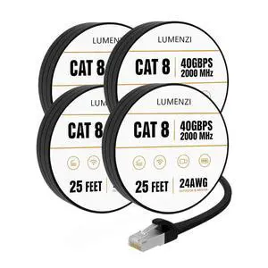 Cat8 Flat Ethernet Cable 25ft, 4 Pc Pack, 40Gbps 2000MHz Network Patch Cord, S/FTP Shielded LAN Cable with RJ45 Connectors, for Gaming, Router, Modem, Laptop Cat8 Flat Ethernet Cable 25ft, 4 Pc Pack, 40Gbps 2000MHz Network Patch Cord, S/FTP Shielded LAN Cable with RJ45 Connectors, for Gaming, Router, Modem, Laptop