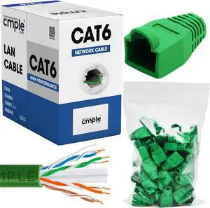 Cmple - Green Cat6 Cable 1000ft Bulk LAN Ethernet Cord 23AWG CMR Riser 10 Gbps 550 MHz + 50 Pack Green RJ45 Strain Relief Boots for Ethernet RJ45 LAN Cable Bundle Cmple - Green Cat6 Cable 1000ft Bulk LAN Ethernet Cord 23AWG CMR Riser 10 Gbps 550 MHz + 50 Pack Green RJ45 Strain Relief Boots for Ethernet RJ45 LAN Cable Bundle
