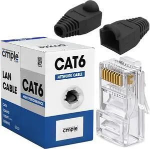 Cmple - Black Cat6 Cable 1000ft Bulk LAN Ethernet Cord 23AWG CMR Riser 10 Gbps 550 MHz + 50 Pack Black RJ45 Strain Relief Boots for Ethernet RJ45 LAN Cable Bundle Cmple - Black Cat6 Cable 1000ft Bulk LAN Ethernet Cord 23AWG CMR Riser 10 Gbps 550 MHz + 50 Pack Black RJ45 Strain Relief Boots for Ethernet RJ45 LAN Cable Bundle