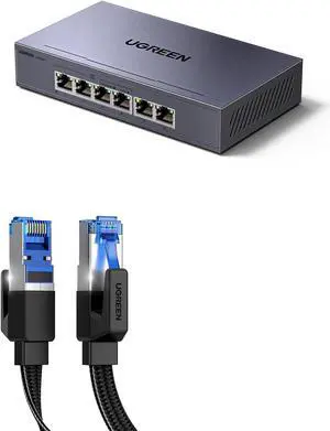 UGREEN Cat 8 Ethernet Cable 3FT Bundle with 6 Port PoE Switch UGREEN Cat 8 Ethernet Cable 3FT Bundle with 6 Port PoE Switch