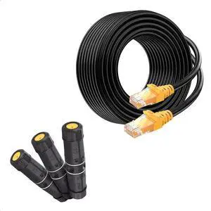 Cable Matters 3-Pack 10Gbps Cat6A Shielded IP68 Waterproof RJ45 Coupler in Black & 1-Pck 10Gbps 24 AWG 100ft Cat 6A / Cat 6 Outdoor Ethernet Cable with Bare Copper & 550 MHz Bandwidth Cable Matters 3-Pack 10Gbps Cat6A Shielded IP68 Waterproof RJ45 Coupler in Black & 1-Pck 10Gbps 24 AWG 100ft Cat 6A / Cat 6 Outdoor Ethernet Cable with Bare Copper & 550 MHz Bandwidth