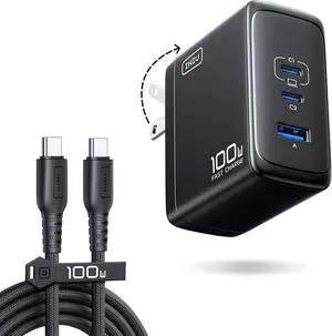 INIU 100W GaN USB C Charger, 3-Port Compact Fast Charging Block with 5ft 100W USB C Cable, Foldable Travel Laptop Charger for MacBook Pro Air 15 14, iPhone 17 16 Pro Max Samsung S26 S25 Dell etc Black INIU 100W GaN USB C Charger, 3-Port Compact Fast Charging Block with 5ft 100W USB C Cable, Foldable Travel Laptop Charger for MacBook Pro Air 15 14, iPhone 17 16 Pro Max Samsung S26 S25 Dell etc Black