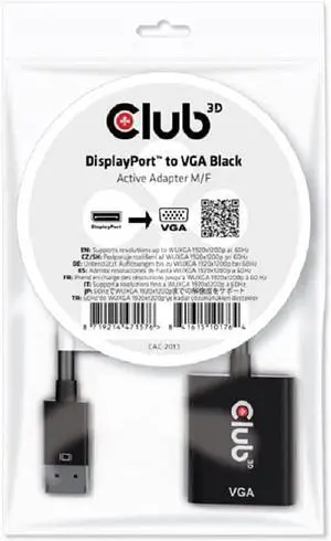 Club 3D DisplayPort to VGA Active Adapter M/B Club 3D DisplayPort to VGA Active Adapter M/B