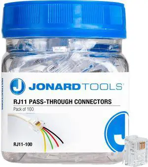 Jonard Tools RJ11-100 CAT3 RJ11 Pass-Through Connectors for Telephone Cables (Pack of 100) Jonard Tools RJ11-100 CAT3 RJ11 Pass-Through Connectors for Telephone Cables (Pack of 100)