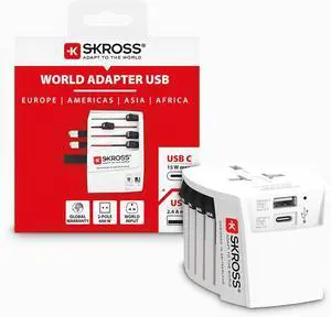 SKROSS Universal Travel Plug with USB and USB C, 1.302962, White SKROSS Universal Travel Plug with USB and USB C, 1.302962, White