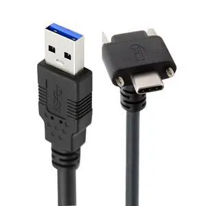 Vision Cable USB3.1 Type-C USB-C Dual Screws 90 Degree Angled Type Locking to Type-A USB3.0 Data 10Gbps Compatible with VR Industrial Camera Phone Computer (5.0m) Vision Cable USB3.1 Type-C USB-C Dual Screws 90 Degree Angled Type Locking to Type-A USB3.0 Data 10Gbps Compatible with VR Industrial Camera Phone Computer (5.0m)