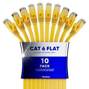 Maximm Cat6 Ethernet Cable 15ft, 10-Pack Yellow - Flat High-Speed Network Cables for Gaming, Streaming, Router, Modem, PC, PS5, Xbox - Durable & Space-Saving Design Maximm Cat6 Ethernet Cable 15ft, 10-Pack Yellow - Flat High-Speed Network Cables for Gaming, Streaming, Router, Modem, PC, PS5, Xbox - Durable & Space-Saving Design
