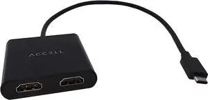 Accell USB-C HDMI Multi-Monitor Splitter - HDMI 1.4 Multi-Stream Transport (MST) Hub - 1X USB Type-C Connector (Thunderbolt 3 Compatible), 2X HDMI 1.4B Outputs, 4K UHD @30Hz, Black, 2 HDMI Outputs Accell USB-C HDMI Multi-Monitor Splitter - HDMI 1.4 Multi-Stream Transport (MST) Hub - 1X USB Type-C Connector (Thunderbolt 3 Compatible), 2X HDMI 1.4B Outputs, 4K UHD @30Hz, Black, 2 HDMI Outputs