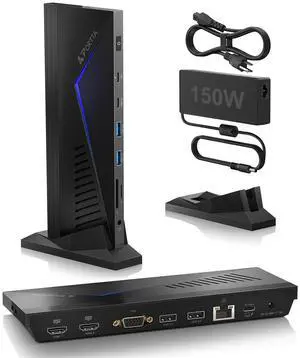 PORTTA 14 in 1 Docking Station Dual Monitor up to 4K 30 w/ 150W Power Adapter, HDMI x2, USB x6, VGA, RJ45, SD/TF, 100W PD, Audio/Mic, Compatible with macOS/Windows SST/MST, Driver Required PORTTA 14 in 1 Docking Station Dual Monitor up to 4K 30 w/ 150W Power Adapter, HDMI x2, USB x6, VGA, RJ45, SD/TF, 100W PD, Audio/Mic, Compatible with macOS/Windows SST/MST, Driver Required