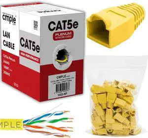 Cmple - Yellow Cat5e Ethernet Cable 1000ft Bulk Unshielded Twisted Pair (UTP), Solid 24AWG + 50 Pack Yellow RJ45 Strain Relief Boots for Ethernet RJ45 LAN Cable Bundle Cmple - Yellow Cat5e Ethernet Cable 1000ft Bulk Unshielded Twisted Pair (UTP), Solid 24AWG + 50 Pack Yellow RJ45 Strain Relief Boots for Ethernet RJ45 LAN Cable Bundle