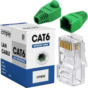 Cmple - Green Cat6 Cable 1000ft Bulk LAN Ethernet Cord 23AWG + 50 Pack Green RJ45 Strain Relief Boots + 100 Pack RJ45 Cat6 Pass-Through Connectors Bundle Cmple - Green Cat6 Cable 1000ft Bulk LAN Ethernet Cord 23AWG + 50 Pack Green RJ45 Strain Relief Boots + 100 Pack RJ45 Cat6 Pass-Through Connectors Bundle